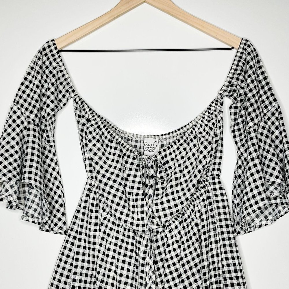 Raised By Wild Off Shoulder Gingham Romper - Picture 3 of 5